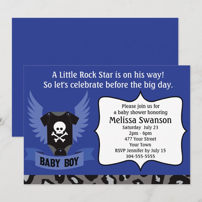 Invitation Baby shower de crâne de vedette du rock (Devant / Derrière)