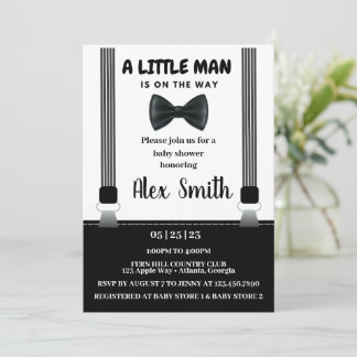 Invitation Baby shower de Cravate de petit garçon noir gris