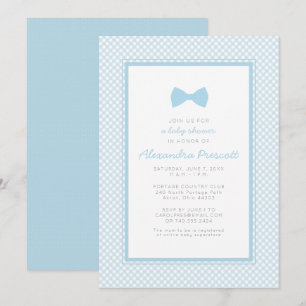 Invitation baby shower de cravate En vichy arc bleu