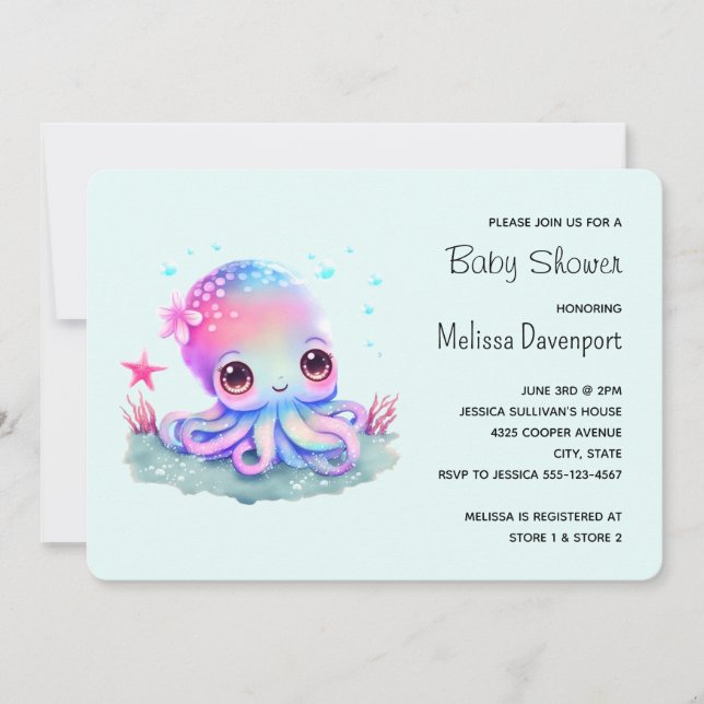 Invitation Baby shower de créature de la mer de pieuvre migno (Devant)