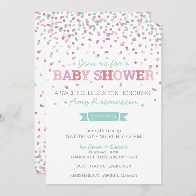 Invitation Baby shower de crème glacée à saupoudrer - Garçon (Devant / Derrière)