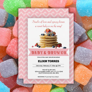 Invitation Baby shower de crêpes de fraise rose pour bébé et 