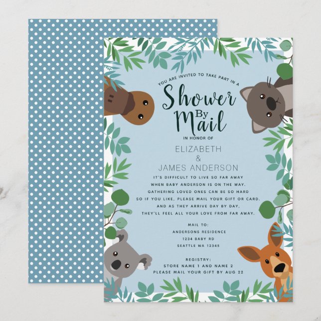 Invitation Baby shower de critères australiens mignons par co (Devant / Derrière)