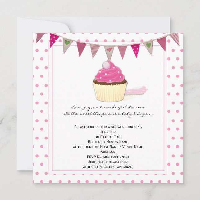Invitation Baby shower de Cupcake rose (Devant)