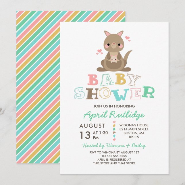 Invitation Baby shower de Cute Kangaroo (Devant / Derrière)