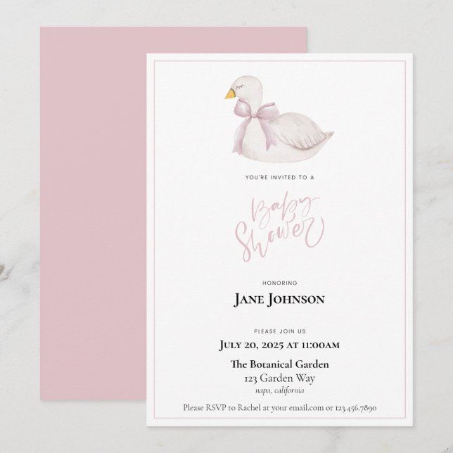 Invitation Baby shower de cygne (Devant / Derrière)