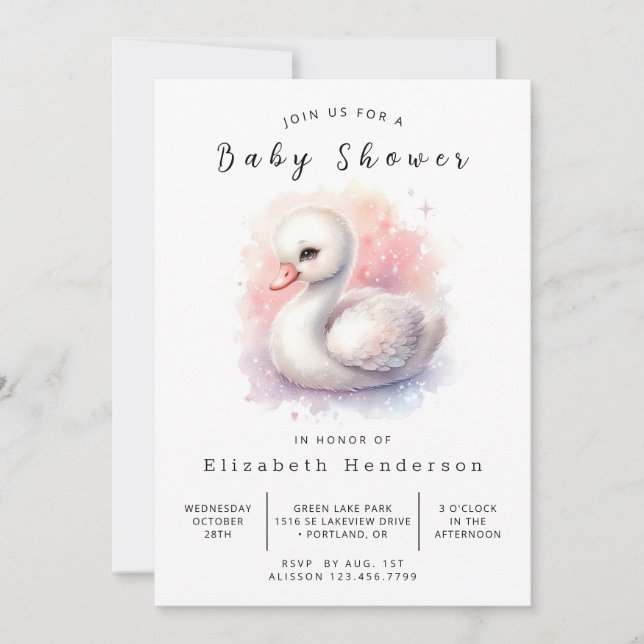 Invitation Baby shower de cygne à écran plat (Devant)