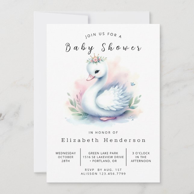 Invitation Baby shower de cygne à impression Boho (Devant)
