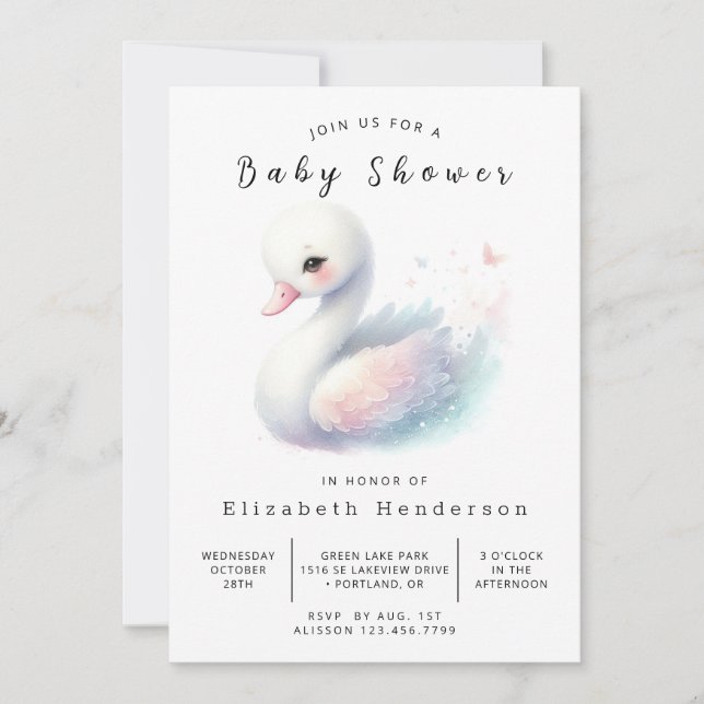 Invitation Baby shower de cygne à impression rustique (Devant)