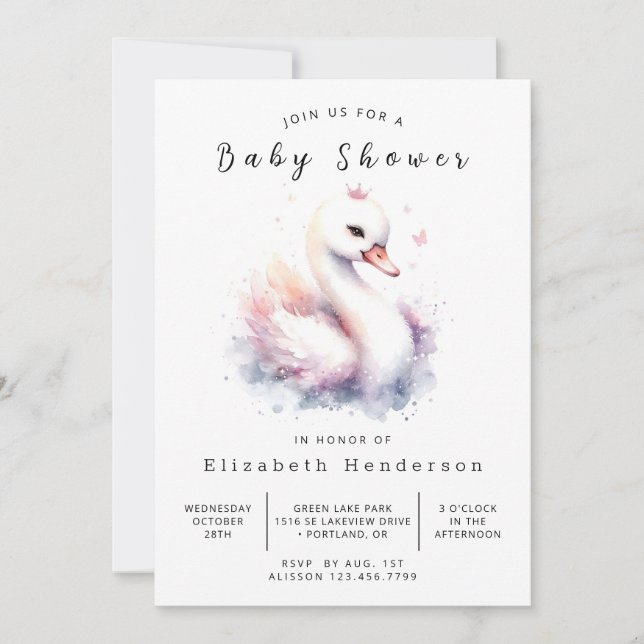 Invitation Baby shower de cygne à Printable du lac (Devant)