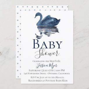 Invitation Baby shower de cygne bleu marine