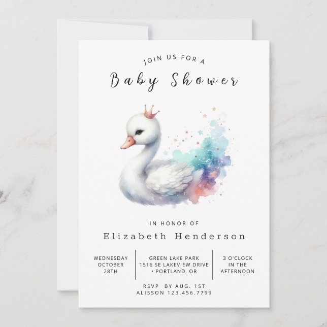 Invitation Baby shower de cygne de Bohême modifiable (Devant)