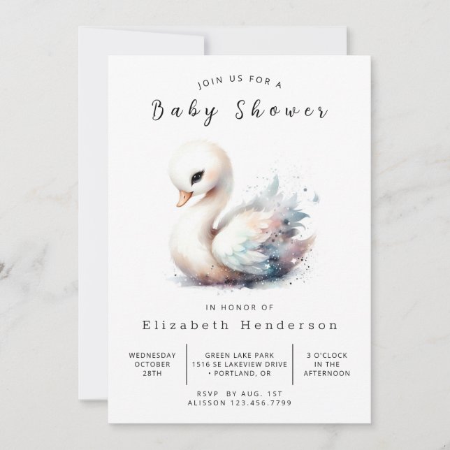 Invitation Baby shower de cygne en ligne simple (Devant)