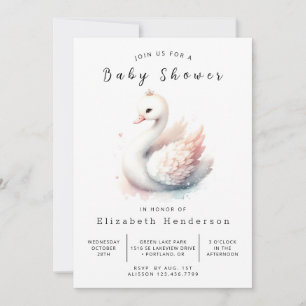 Invitation Baby shower de cygne imprimé enchâssé