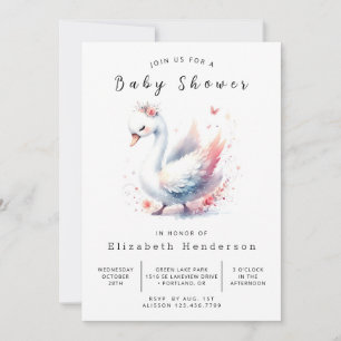 Invitation Baby shower de cygne modifiable aquarelle