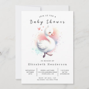 Invitation Baby shower de cygne modifiable aquarelle