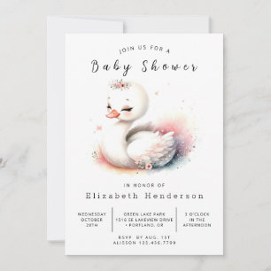Invitation Baby shower de cygne numérique aquarelle
