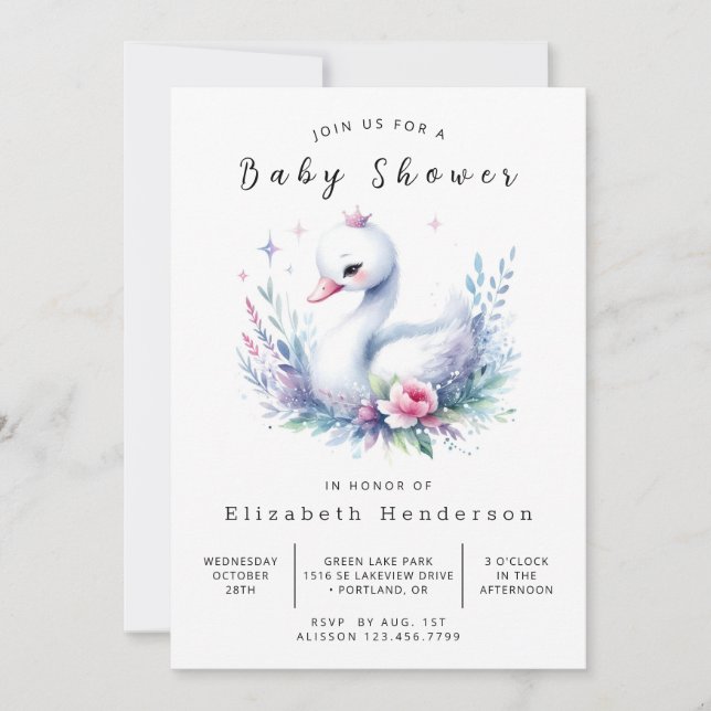 Invitation Baby shower de cygne numérique simple (Devant)