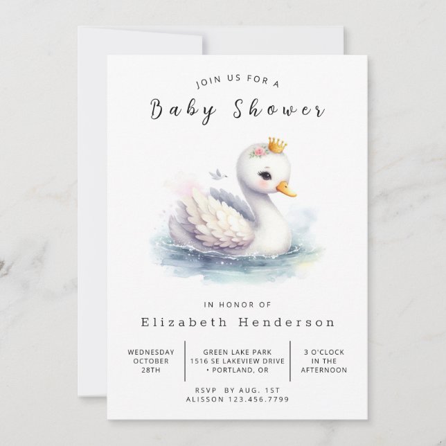 Invitation Baby shower de cygne numérique Whimsy (Devant)