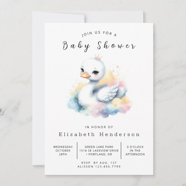 Invitation Baby shower de cygne numérique Whimsy (Devant)