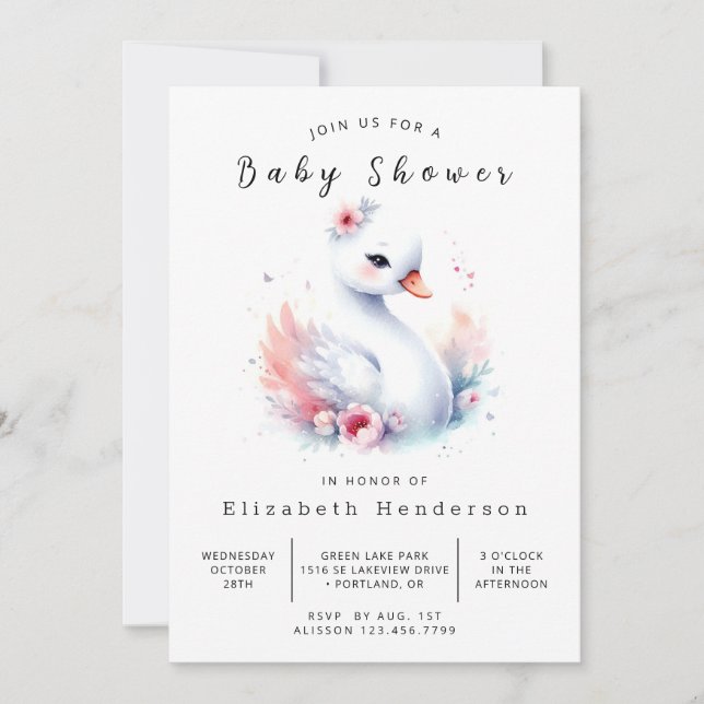 Invitation Baby shower de cygne personnalisé Boho (Devant)