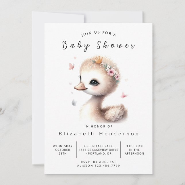 Invitation Baby shower de cygne personnalisé simple (Devant)