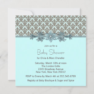 Invitation Baby shower de Damas Brown bleu Turquoise