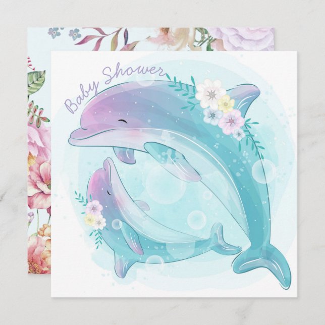 Invitation Baby shower de dauphins (Devant / Derrière)