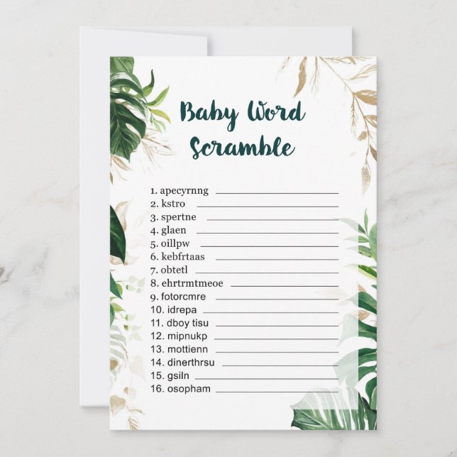 Invitation Baby shower de  de Word Scramble Gold (Devant)