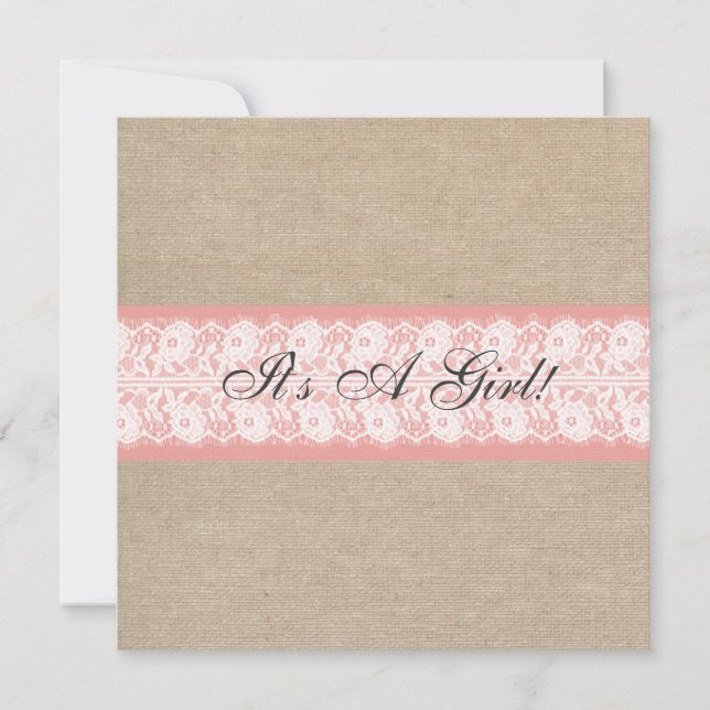 Invitation Baby shower de dentelle de Coral Burlap (Devant)