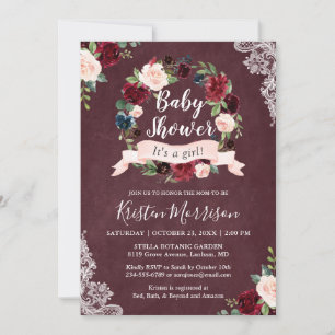 Invitation Baby shower de dentelle de couronnes florales de B