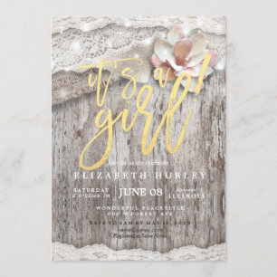 Invitation Baby shower de dentelle en bois rustique