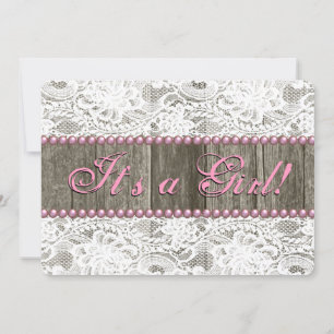 Invitation Baby shower de dentelle et perles roses de la gran