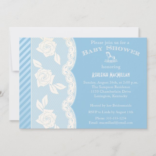 Invitation Baby shower de dentelle florale ivoirienne Bleu po (Devant)