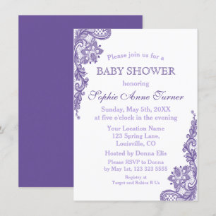 Invitation Baby shower de dentelle ultra violet moderne Invit