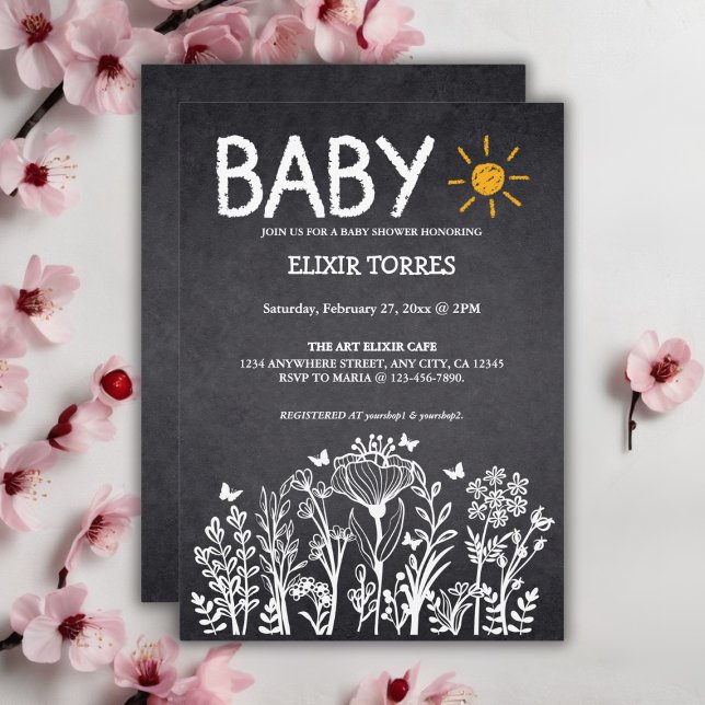 Invitation Baby shower de dessin Chalkboard Baby Spring (Créateur téléchargé)