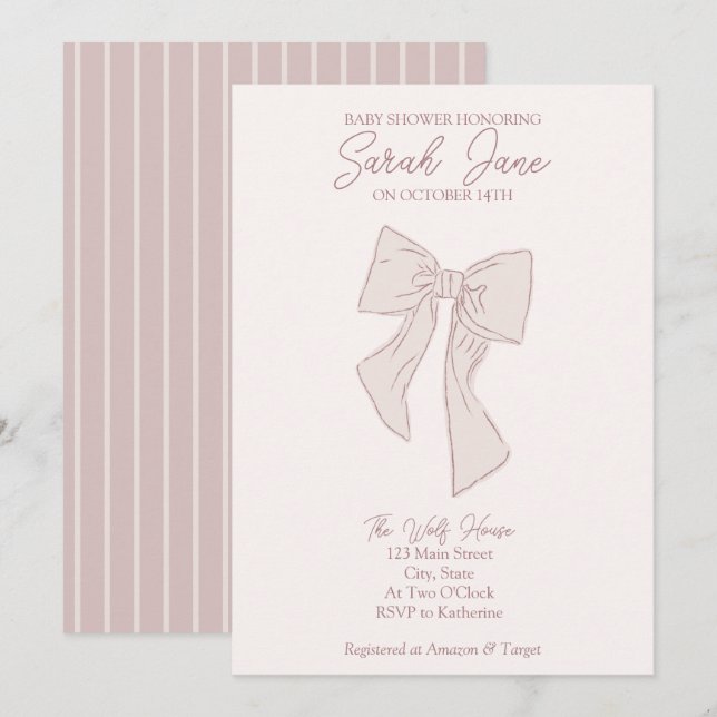 Invitation baby shower de dessin d'arc rose clair (Devant / Derrière)