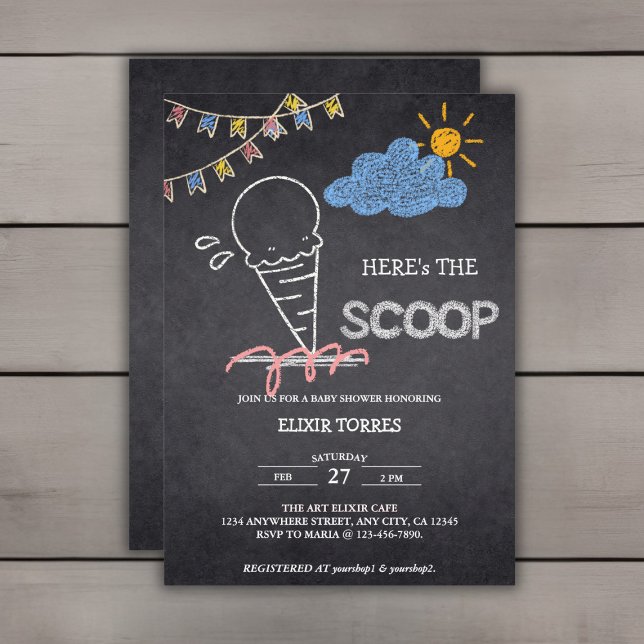 Invitation Baby shower de dessin de la crème glacée Chalkboar (Créateur téléchargé)