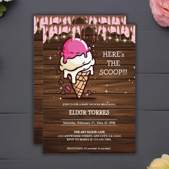 Invitation Baby shower de dessin Rustique moderne de crème gl (Créateur téléchargé)