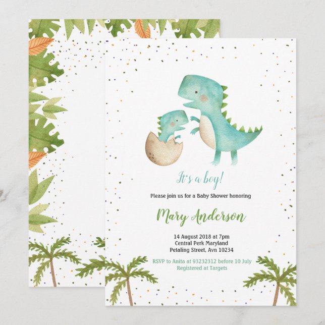 Invitation Baby shower de Dinosaur Garçon de Monna (Devant / Derrière)
