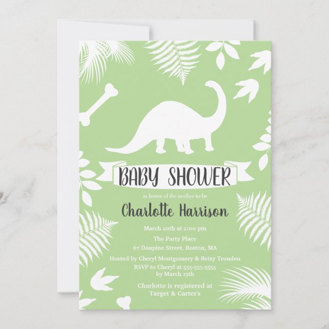 Invitation Baby shower de dinosaure de brontosaure (Devant)