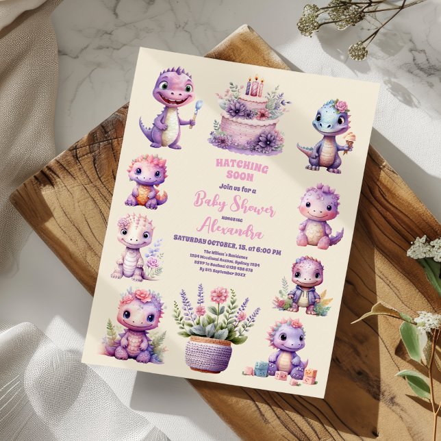 Invitation Baby shower de dinosaure rose (Créateur téléchargé)