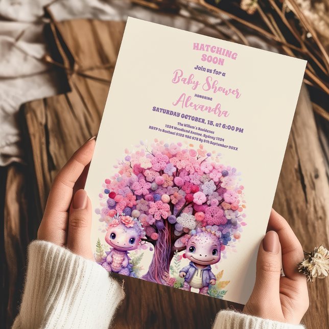 Invitation Baby shower de dinosaure rose de la jungle russe (Créateur téléchargé)