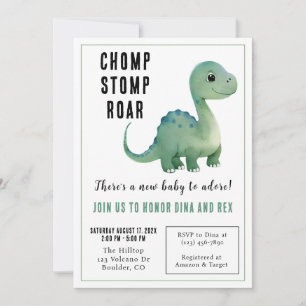 Invitation Baby shower de dinosaure vert bébé