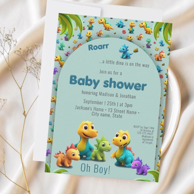 Invitation baby shower de dinosaures 3d Cute Dino (Créateur téléchargé)