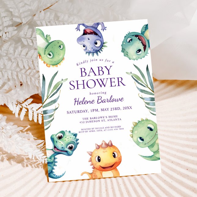 Invitation Baby shower de dinosaures jurassiques (Cute Jurassic Dinosaurs Baby Shower Invitation)