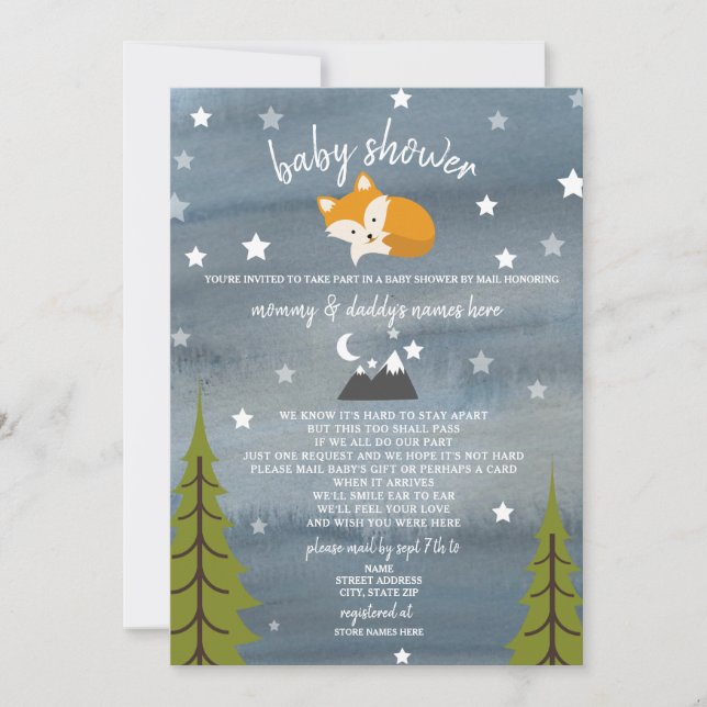 Invitation Baby shower De Distances Sociales Par Mail Fox (Devant)