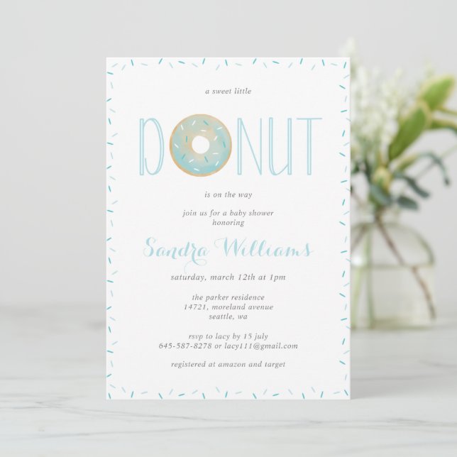 Invitation Baby shower de donut arrosé Invitation_Bleu (Debout devant)