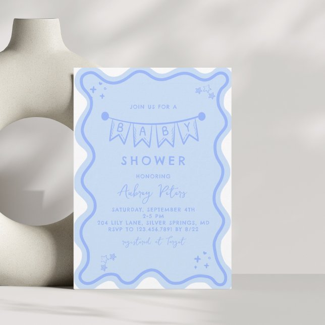 Invitation Baby shower de Doodle Bleu Levé À La Main (Créateur téléchargé)