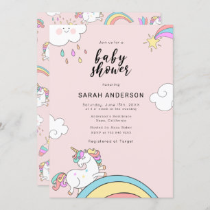 Invitation Baby shower de doodle Unicorn mignon